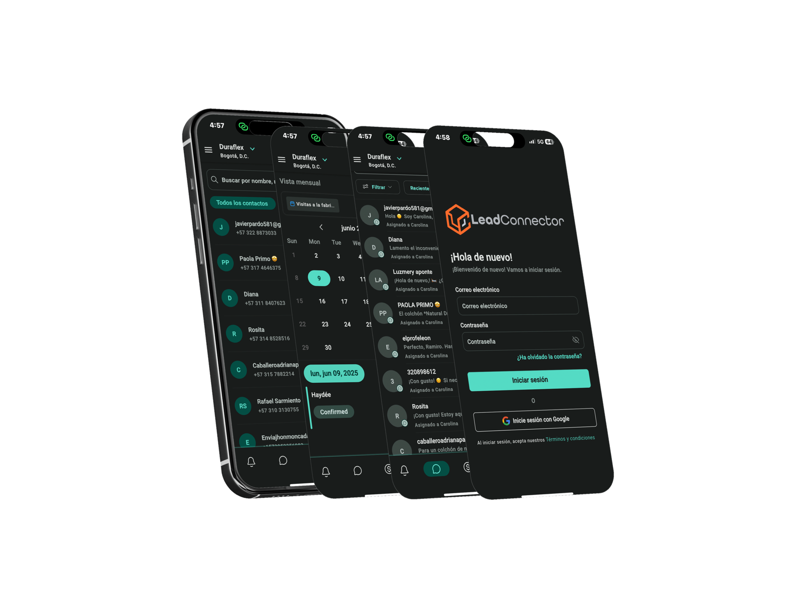 Asistente virtual en celular con interfaz de CRM conversacional y seguimiento automatizado